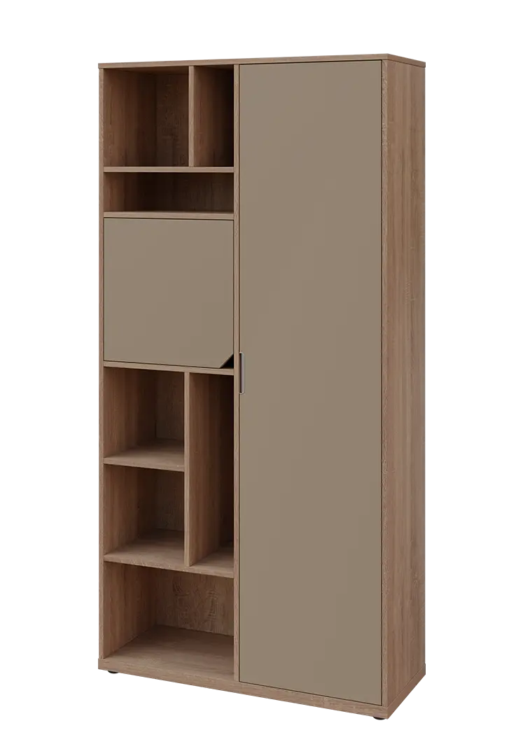 KSR6-83 P skříň šatní, 1x výsuvné ramínko, dvířka, niky, 2053x1022x400 mm, provedení pravé, dub bardolino/latte